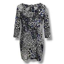 Forever 21 Womens Black White & Blue Animal Print 3/4 Sleeve Bodycon Dress Large
