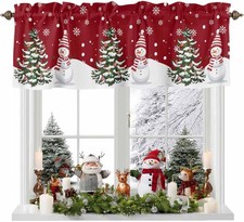 42"W x 12"L Pack of 1 Snowman and Christmas Tree Christmas Valance Curtain