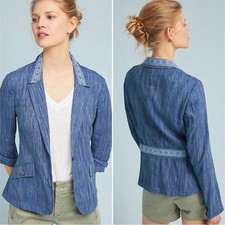 NWT Anthropologie Cartonnier Linen Blend Embroidered Winona Blazer 14