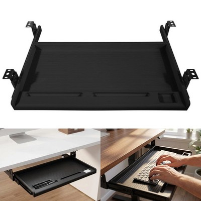 Under Desk Keyboard Tray Smooth Slide Out Space Saver Shelf w/ Pen Holder Office