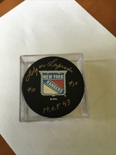 Edgar Laprade Autograph Rangers Puck Hof 1993