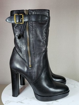 Burberry Schwarz Leder Lammfell Stiefeletten High Heel Plateau EU 40 Italien