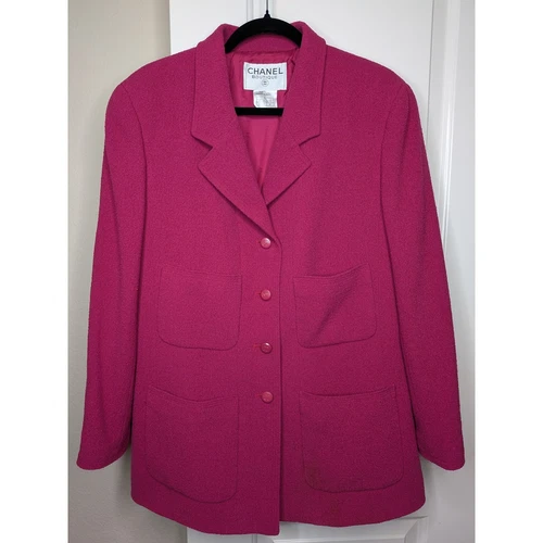 Blazer di lana CHANEL rosa caldo taglia 48 con 4 tasche frontali