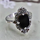 Size 6, Vintage sterling 925 silver handmade ring with obsidian and Marcasite