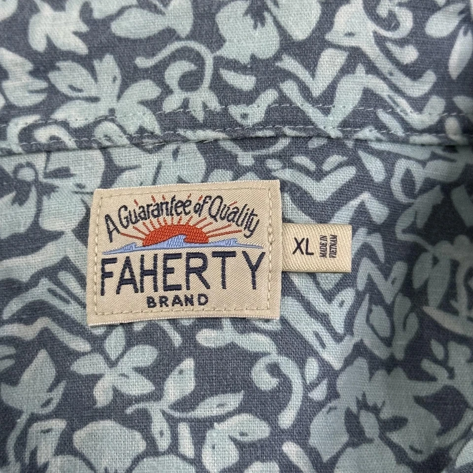 Faherty Shirt Mens XL Blue Breeze Floral Hawaiian Hemp Blend Tropical Beach - Image 3 of 4
