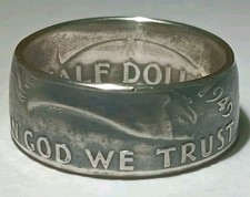 1949 Sizes 8 - 15 Silver half dollar coin ring " In God we trust "