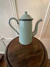 Vintage French Teal Coffee Tea Enamel Pot with Lid Retro Kitchenalia