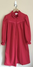 Velour Robe Vintage Zip House Coat Red Ruffle Long Womens Size Small 80s 90s
