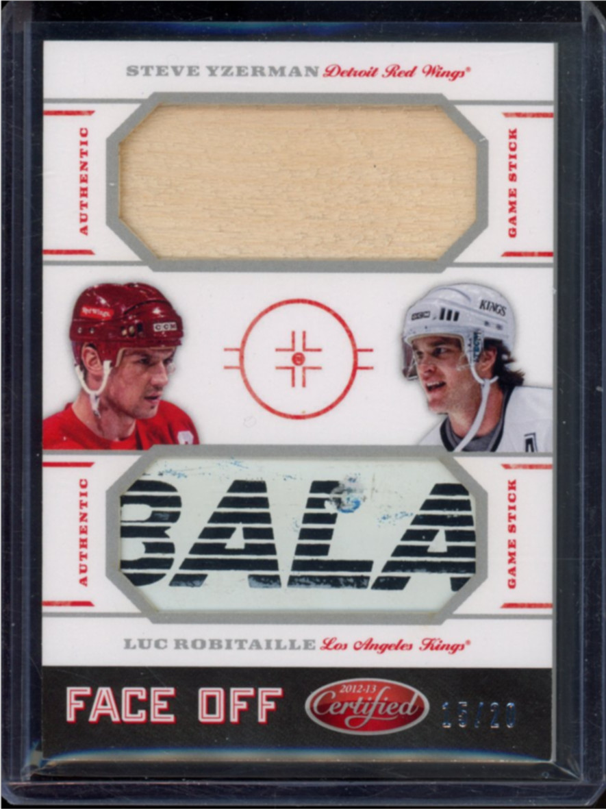 2012 PANINI CERTIFIED LUC ROBITAILLE / STEVE YZERMAN FACE OFF DUAL STICKS /20