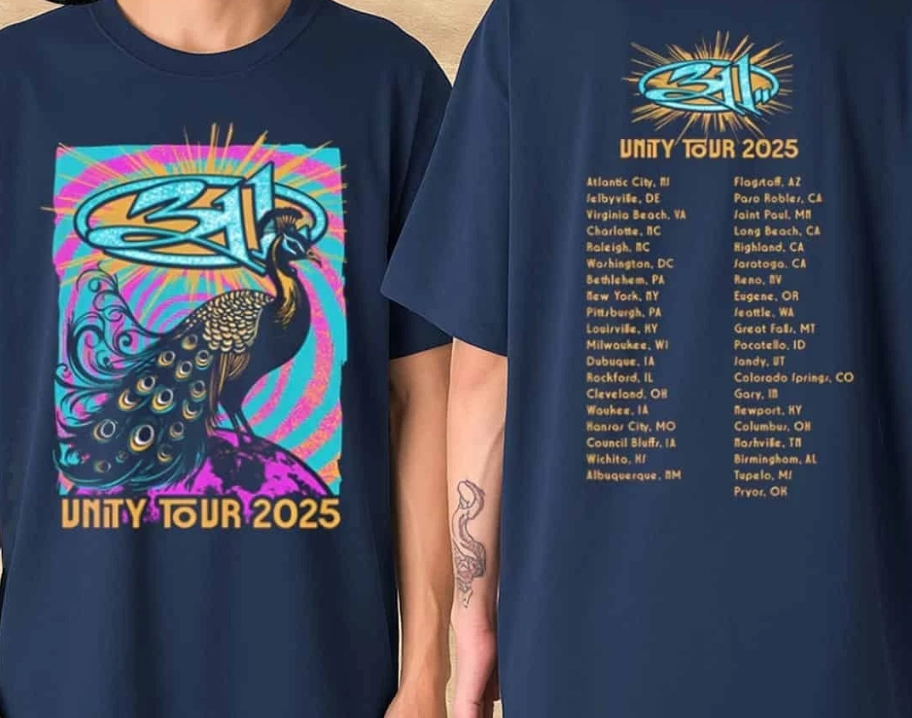311 Band Unity Tour 2025 Exclusive Tee Peacock Artwork Dates Shirt