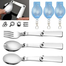 Portable Folding Outdoor Camping Tableware Stainless Steel Knife Fork Spoon