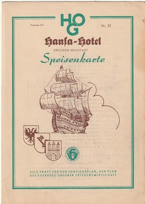 DDR Speisekarte Dresden Hansa Hotel ca von 1955