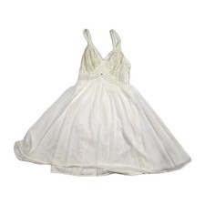 Vintage 1950s Trillium Ivory Bridal Nylon Lace Overlay Full Slip Nightgown Sz 34