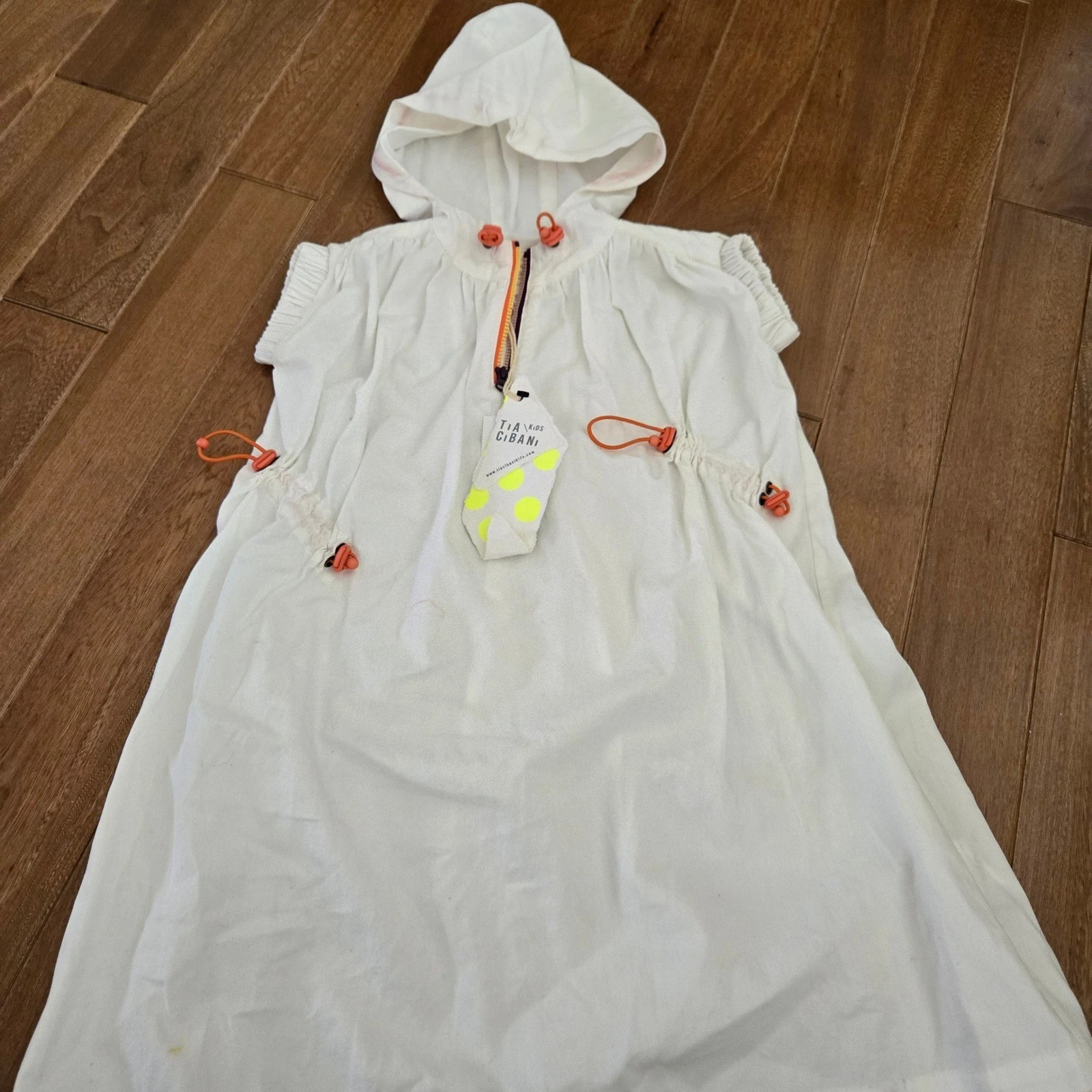 TiA CiBANi KiDS Sportive Ruched Elastic Dress Cream Cotton Hooded 3-4 Beach Swim