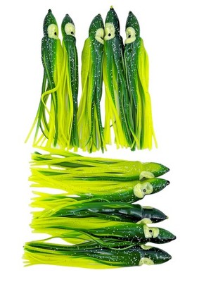 Octopus Squid Skirts Saltwater Trolling 10 Pack NEW 5.5  Green and Yellow