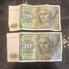 LOT Of 2 Germany - Federal Republic  20 Deutsche Mark  1980  Serial GL and GN