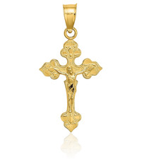 14K Solid Yellow Gold Medium Jesus Crucifix Cross Pendant Necklace 22.7mm 7/8