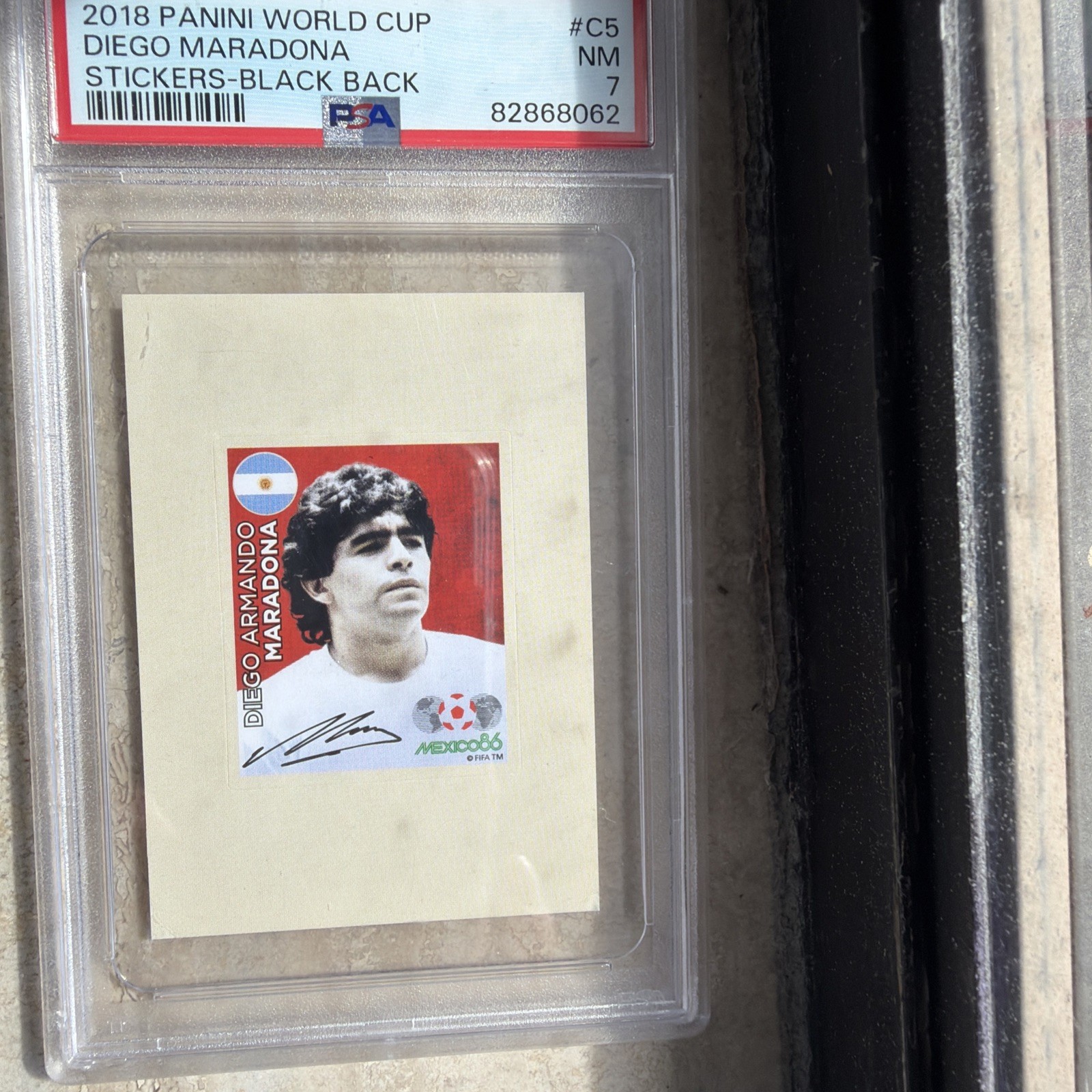 ARGENTINA MARADONA 2018 PANINI WORLD CUP STICKER PSA 7 C5 view 2