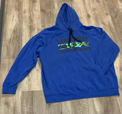 Under Armour Men's 2XL Blue Pullover Hoodie Fleece Logo Pockets Drawstring