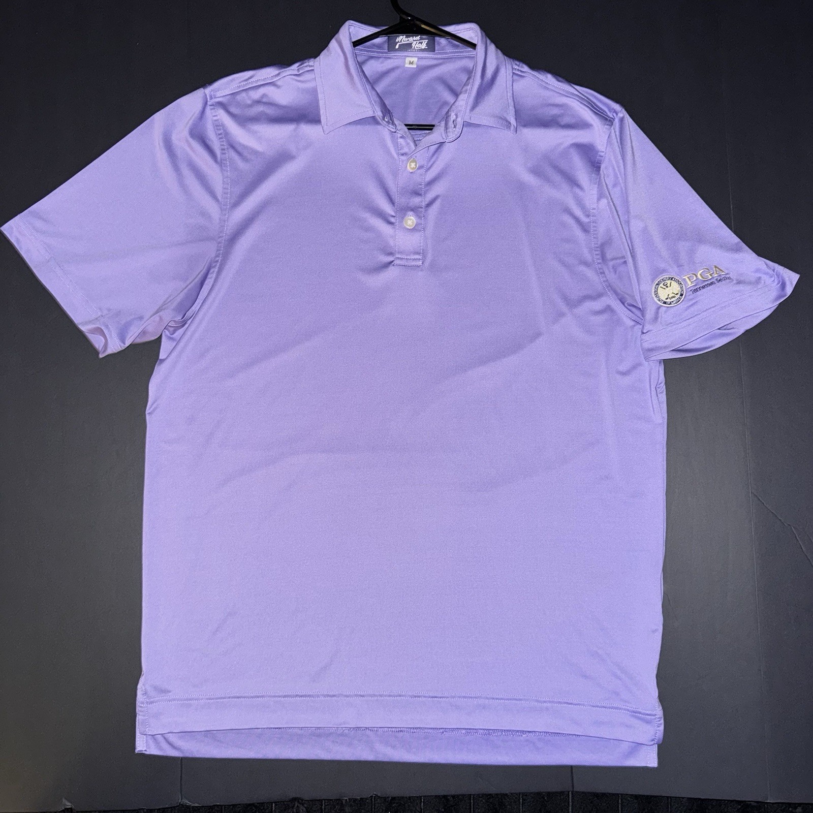 Men’s Medium Inward Half Golf Polo Shirt Purple Embroidered Logo Short Sleeve