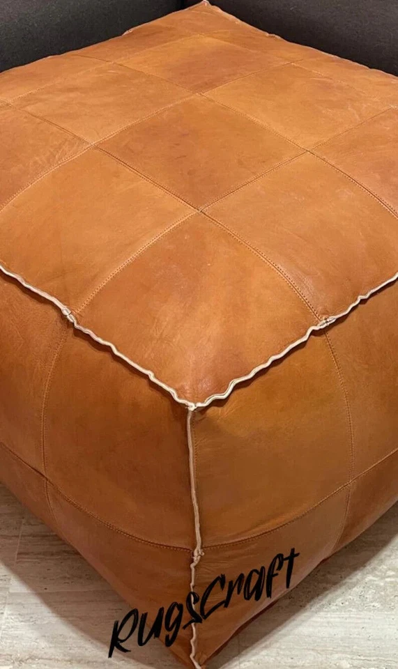 Genuine Footrest Moroccan Leather Ottoman Un-Stuffed Pouffe 30'' Home Decore - Image 2 of 4