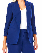 Jones New York Women s Blue Open Front Blazer Lined Pockets 3/4 Sleeve L argue