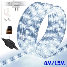 Cool White Thick LED Rope Light Accent Indoor Outdoor Waterproof 8 Mode 25/50FT