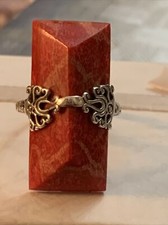 DESIGNER 925 NATURAL ELONGATED LONG BAR SPONGE CORAL FANCY RING STERLING SILVER