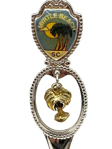 Myrtle Beach SC Souvenir Spoon With Palm Tree Charm & South Carolina Map Detail - Picture 2 of 4