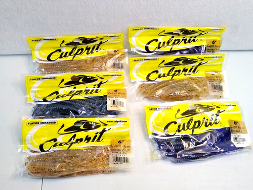 6-Piece Lot of Culprit 6" Worms, Various Colors, 18 Ct Bags