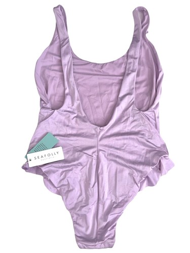 Traje de baño Seafolly Shine On retro sin mangas de una pieza Maillot para mujer talla 12 lila - Imagen 4 de 5