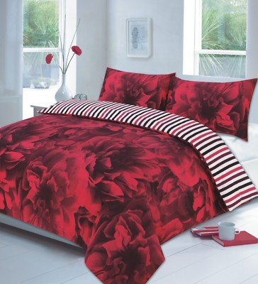 Luxus Design Rose Rot Blumen Bettbezug Set Bettwäsche mit Kissenbezügen Bettbezug