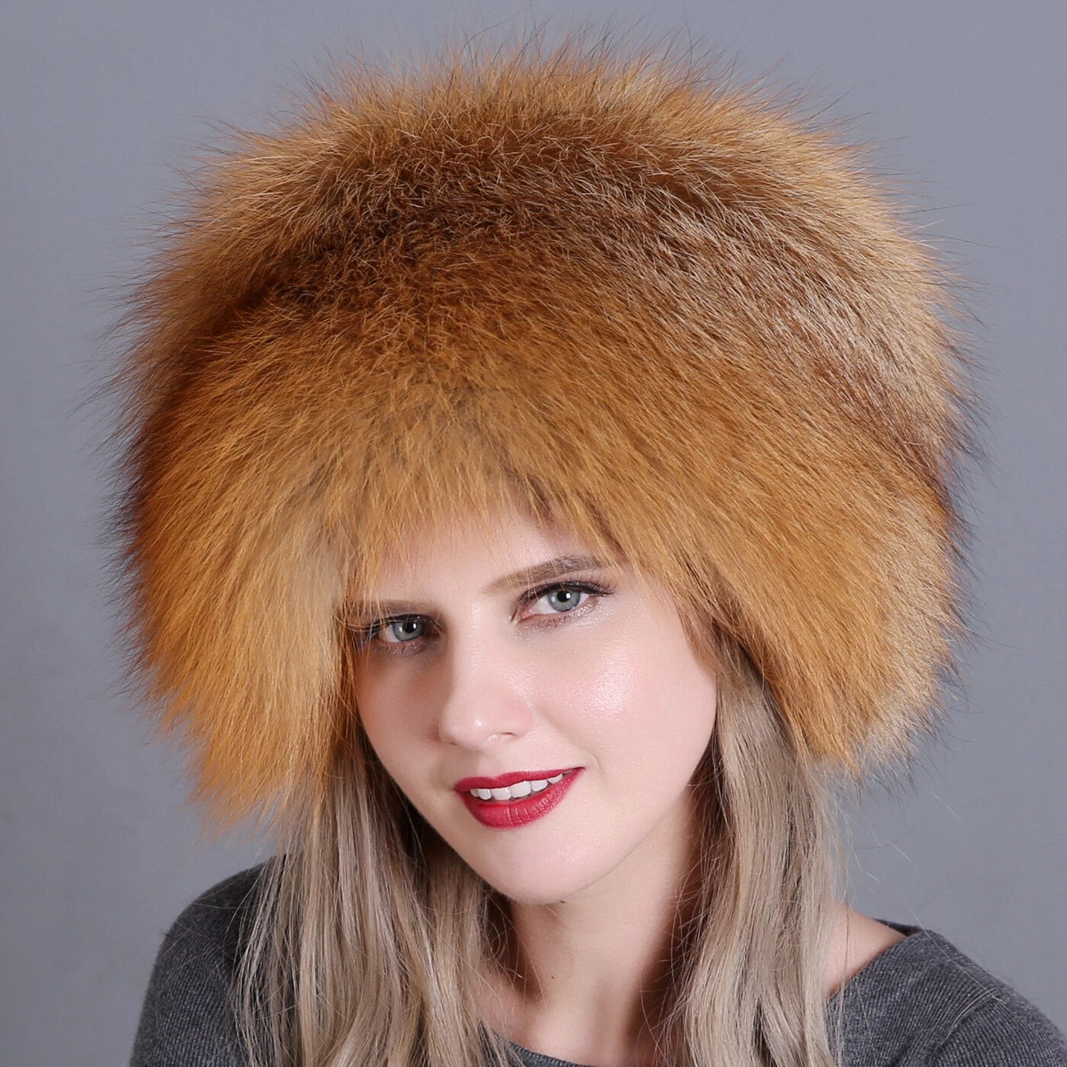 100 Real Red Fox Fur Hat Ladies Winter Warm Mongolia Cap with Tail Fur Hat