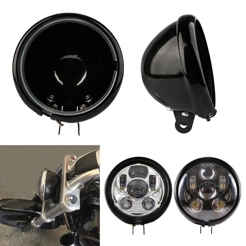 5.75" Black Motorcycle Headlight Cover Housing Holder Bucket For Harley Dyna