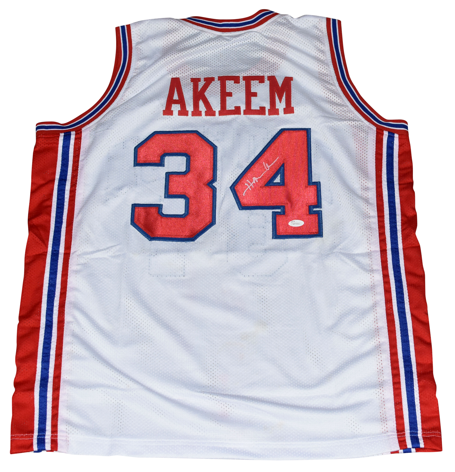 Hakeem Olajuwon Autographed Signed Houston Cougars #34 WHITE BASKETBALL JERSEY JSA 