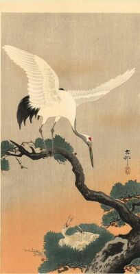 LEINWAND BILDER Asiatische Kunst Vögel Kranich 50X70 CM