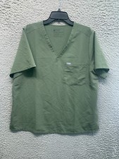 FIGS Scrub Top Womens XXL Solid Green Pocket Logo Medical Short Sleeve V Neck 68