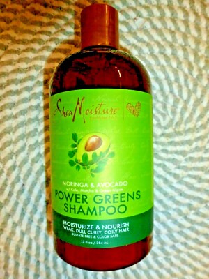 SHEA MOISTURE~MORINGA & AVOCADO~WEAK,DULL,CURLY,COILY~POWER GREENS SHAMPOO 13 OZ