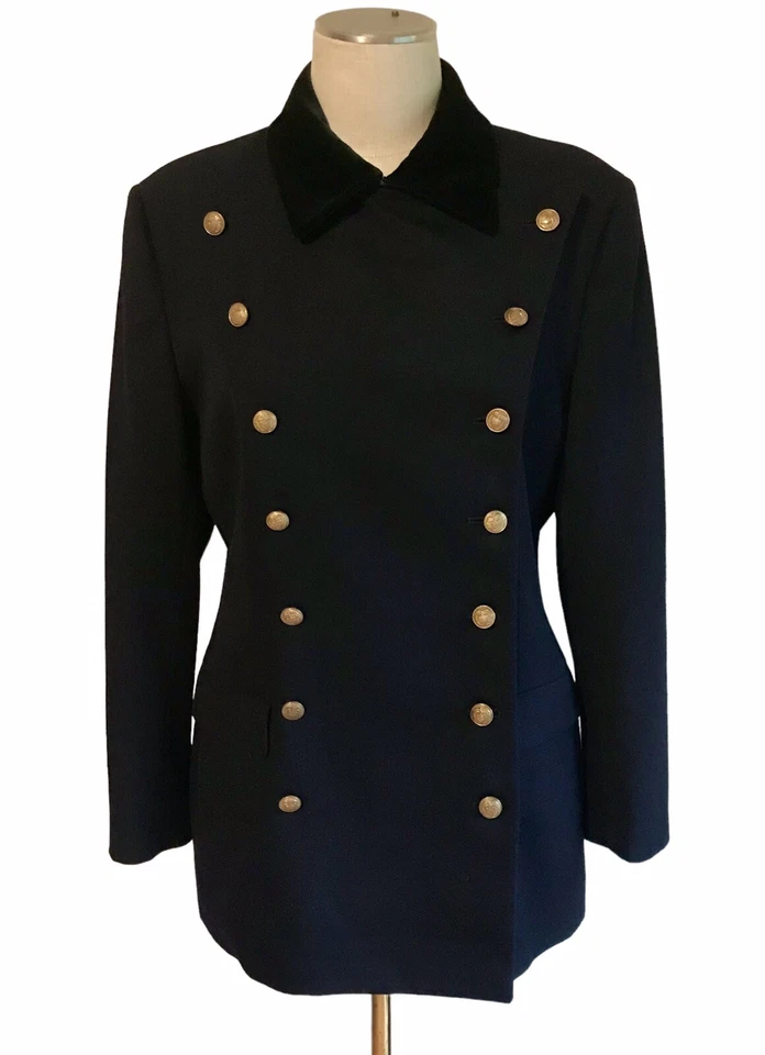 VTG RALPH LAUREN COUNTRY Wool Pea Coat Gold Buttons Velvet Collar USA Made Sz 14 - Image 3 of 4