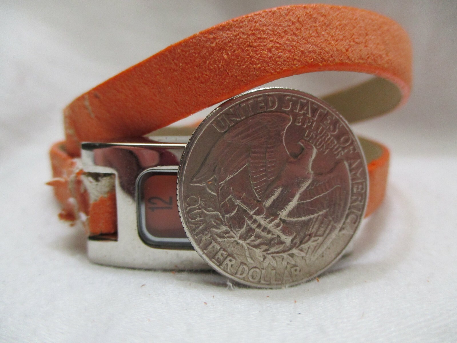 Wristwatch Silver Tone Rectangular Face Pink Oran… - image 6