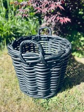 Dekoleidenschaft Pflanzkorb 'Rustikal' Aus Rattan, Ø35x25 Cm, Grau - Blumentopf Für Draußen, Mit Folie & Seitlichen Griffen