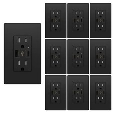 10Pack USB C Charger Wall Outlet 4.8A High Speed Duplex Receptacle 15 Amp Black