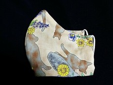 Contoured TAN Floral CAT LADY Face MASK With Filter Size LARGE