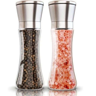 UNMARKED 2x Pepper and Salt Grinder Set Mill Stainless Steel Shaker Adjustable Coarse UK