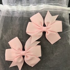 Set Of 2 Girls Hair Bows Alligator Clip Pink Cross grain Ribbon