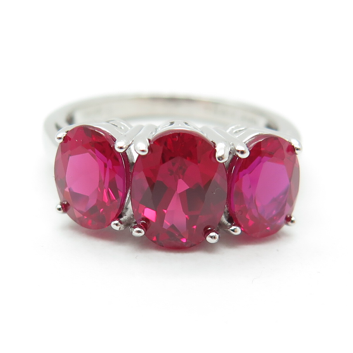 925 Sterling Silver Lab-Created Ruby 3-Stone Ring… - image 3