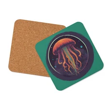 "Cosmic Jellyfish" Cork-back coaster Space Medusa Psychedelic Galactic Sea