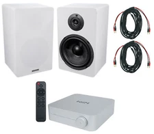 2) Rockville RockShelf 68W 360w 6.5" White Bookshelf Speakers+Bluetooth/Wifi Amp