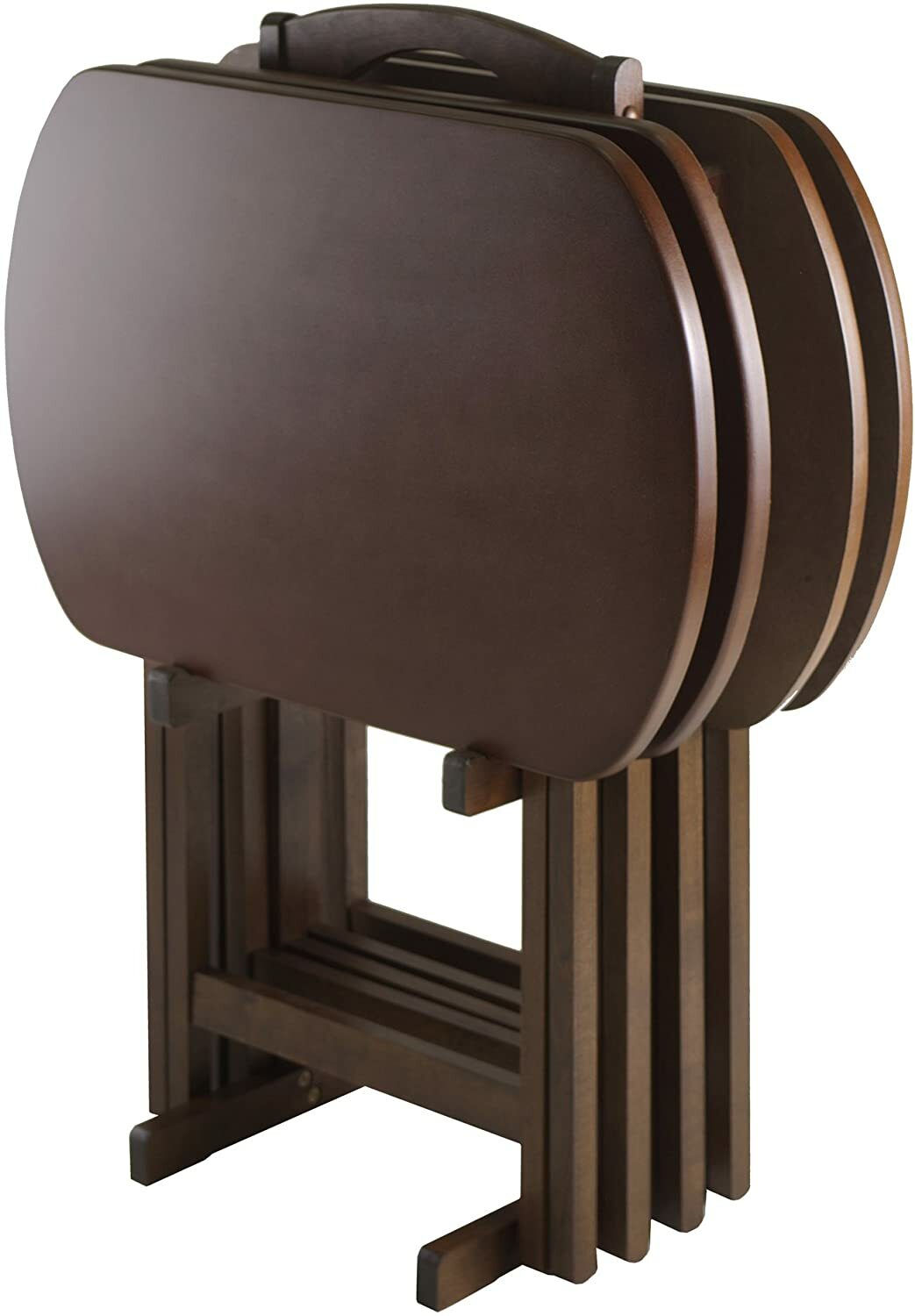 Walnut Finish 5 pc Wooden Tray Table Set Folding Portable Stand TV