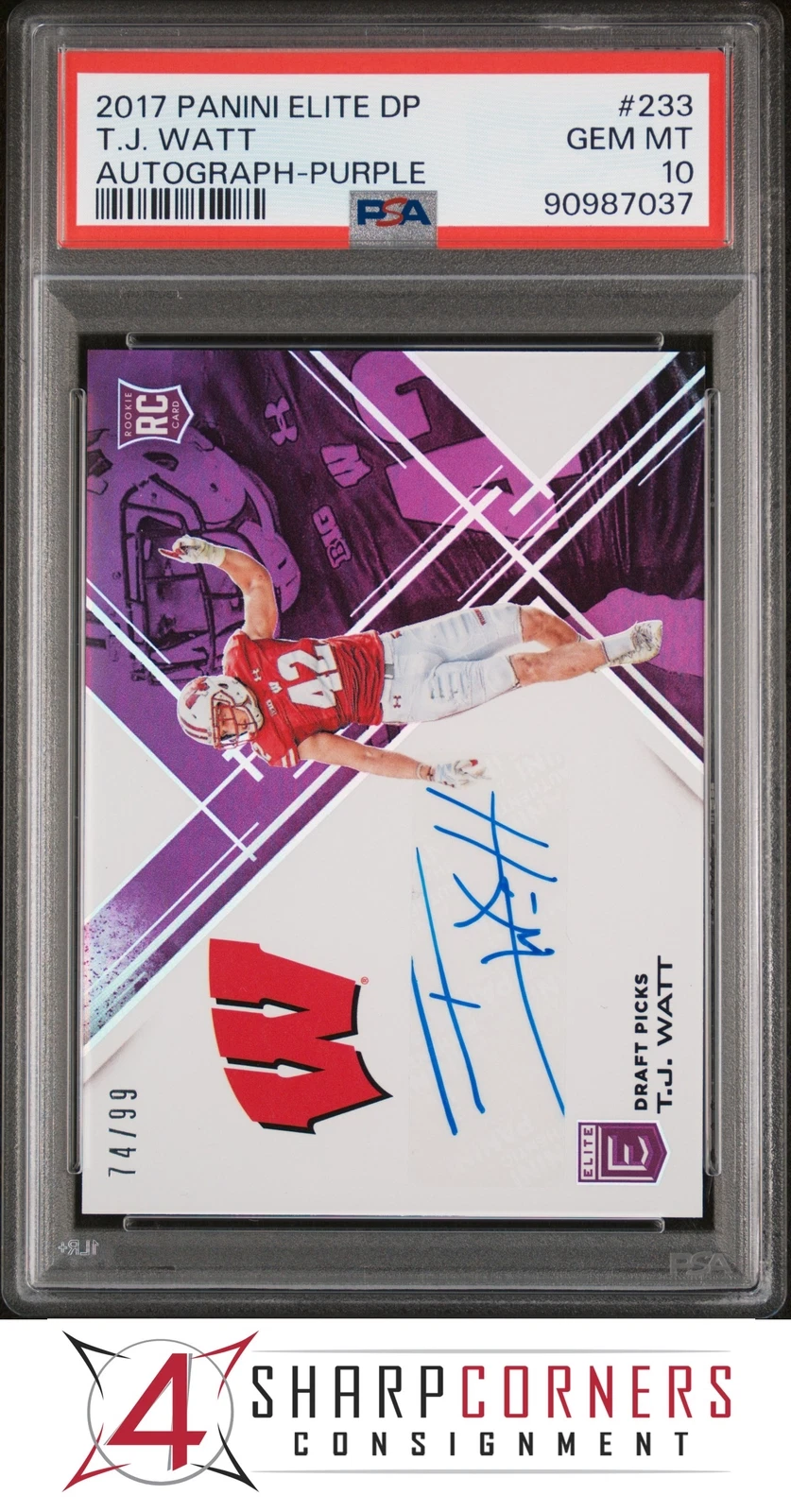 TJ Watt Panini Elite Draft Picks #233 Autograph-Purple